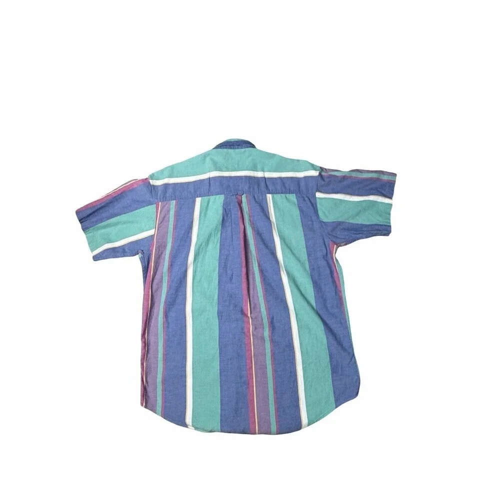 Vintage 90s Chaps Ralph Lauren Shirt L Men Color Striped Short Sleeve Crest Logo - Picture 8 of 9